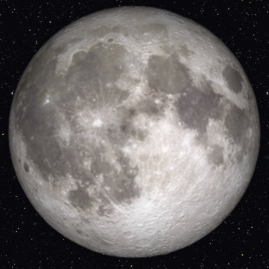 Vollmond in Großaufnahme, die dunklen Flecken zeichnen die Form eines Hasen