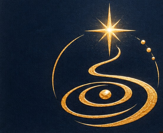 Logo des Verlags Neue Galaxie: ein goldener Stern über einem Spiralwirbel